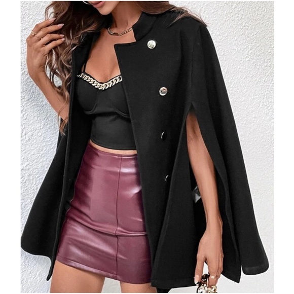 Classic Double Button Cape Jacket Coat - Picture 3 of 7